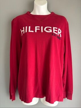 Vintage Tommy Hilfiger EST1985 Red Crewneck with White Appliqué Letters Size S/P